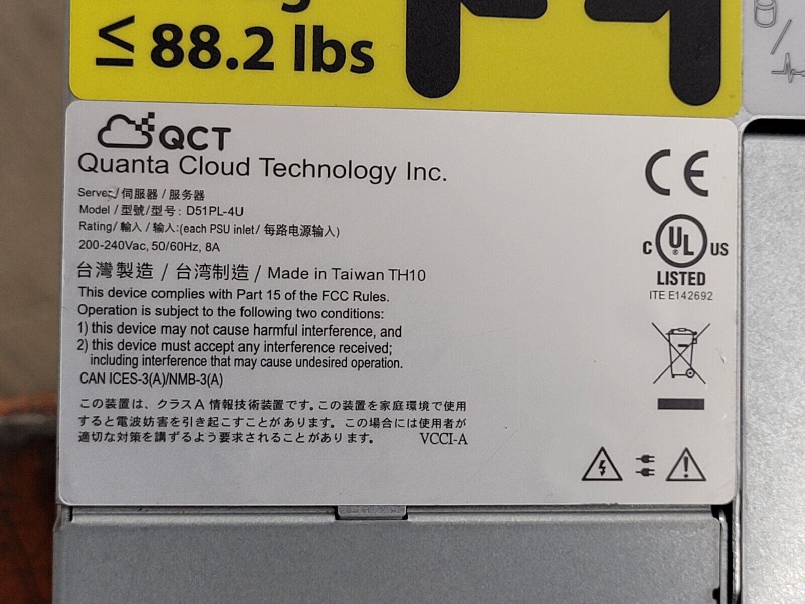 Quanta D51PL-4U 102 Disk HDD JBOD 240VAC Caddies, Rails, Cable Manager, Tested