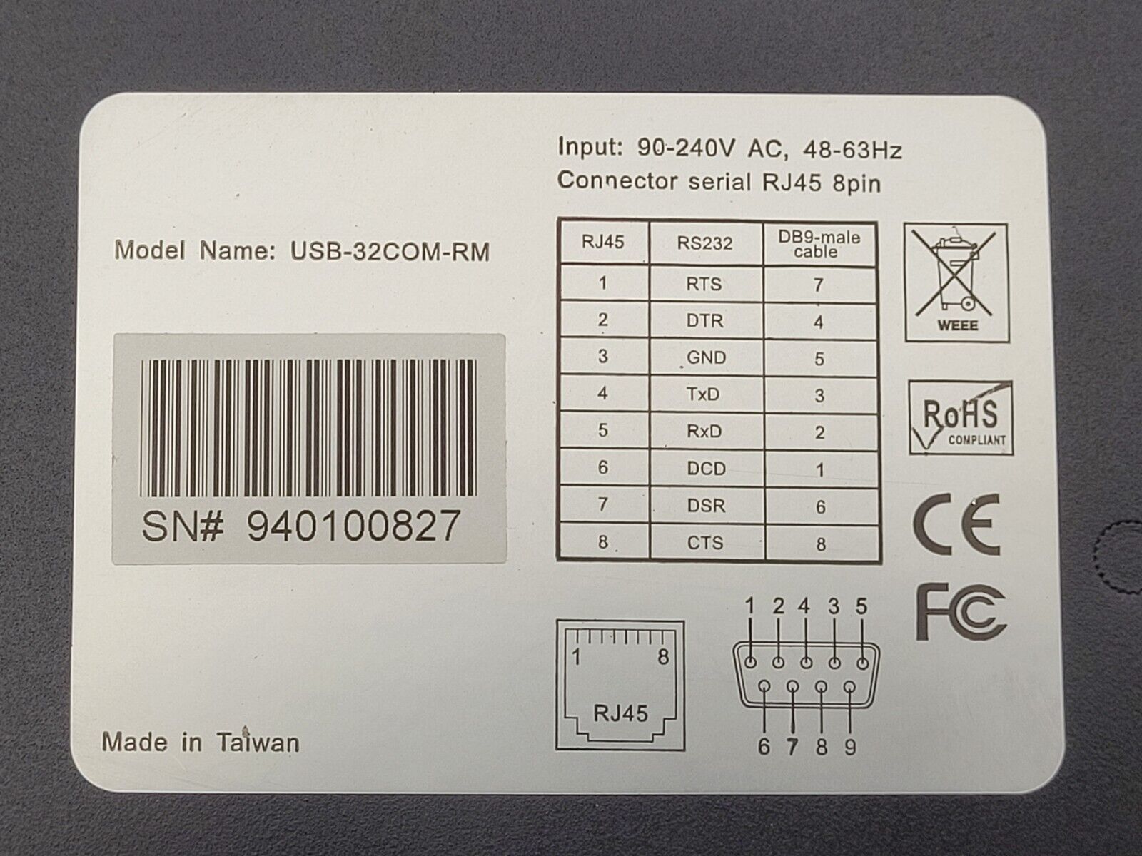Coolgear USB to 32 Port COM RS-232 Serial Adapter FTDI Chipset USB-32COM-RM