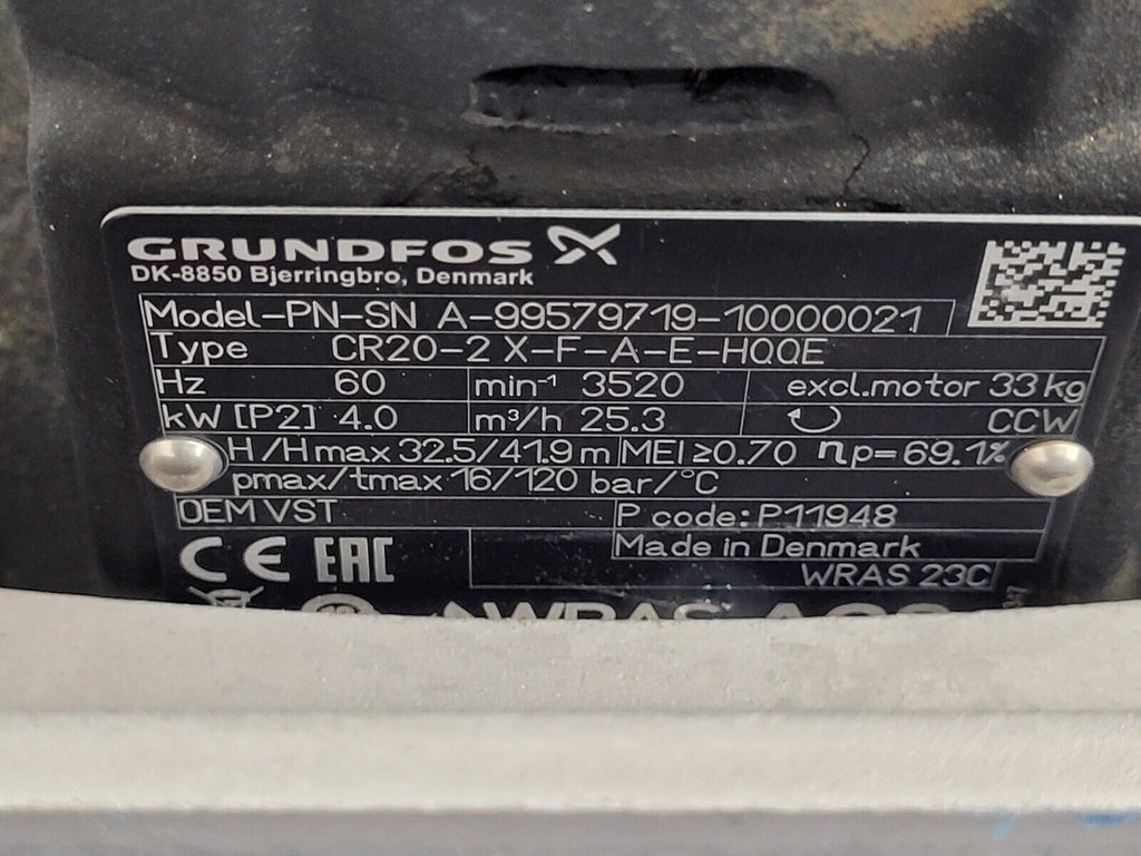 Grudfos CR20-2X-F-A-E-HQQE Never Installed Virtical Multistage Centrifugal Pump