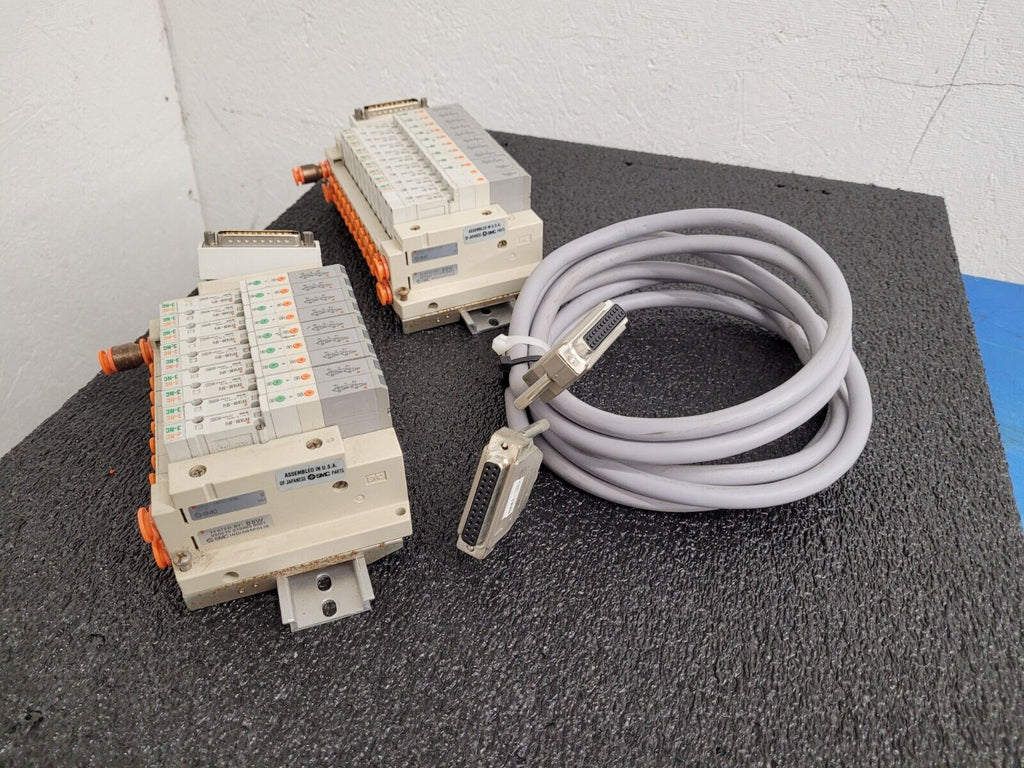 2x SMC Pneumatic Valve Block Lot w/19 valves SV1A00-5FU SV1100-5FU DIN Rail
