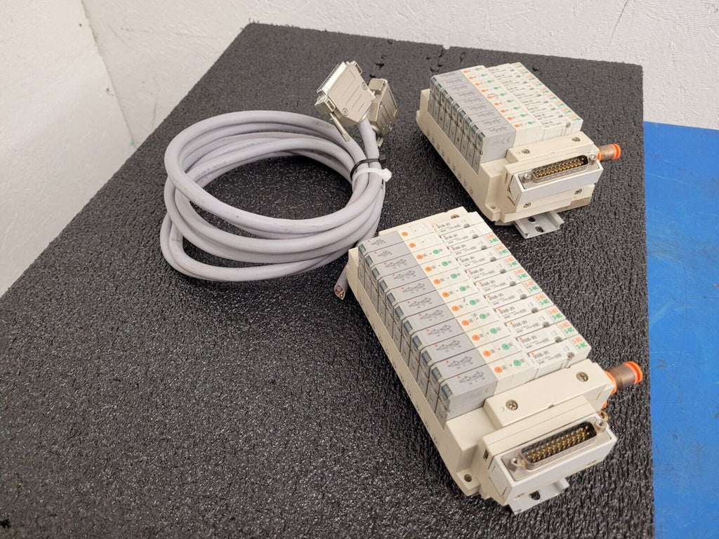 2x SMC Pneumatic Valve Block Lot w/19 valves SV1A00-5FU SV1100-5FU DIN Rail