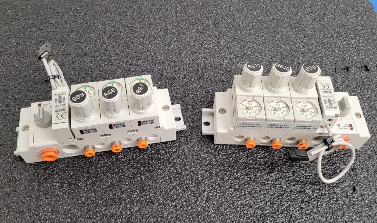 2x SMC DIN Rail Mount Pressure Regulator Blocks 6x regulators ARM11CB0-R00-A1Z