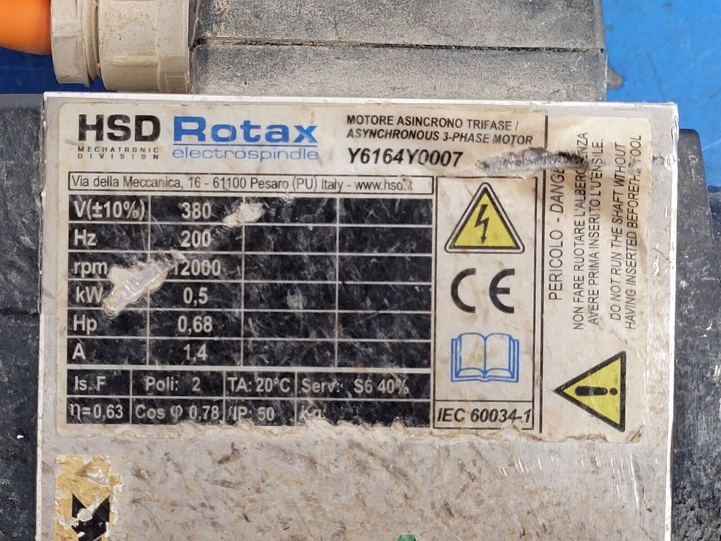 HSD Rotax Spindle Motor Y6164Y007 12000 rpm Polymac Akron 440 Spins ok
