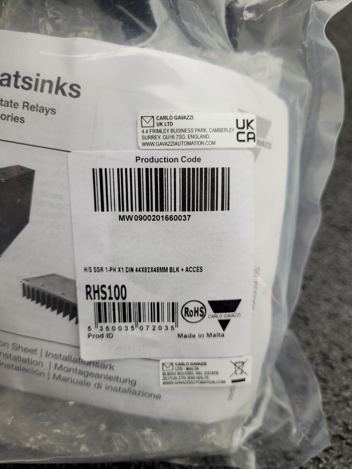 Digikey 1864-1213-ND Carlo Gavazzi SSR 3.1 Deg C/W Heatsink Assembly RHS100