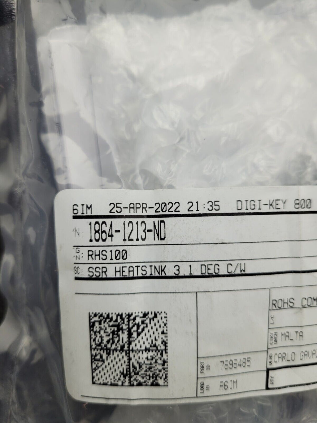 Digikey 1864-1213-ND Carlo Gavazzi SSR 3.1 Deg C/W Heatsink Assembly RHS100