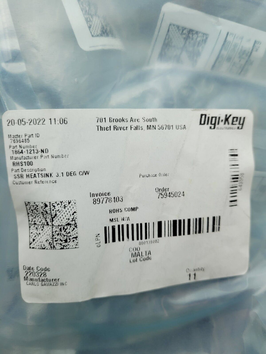 Digikey 1864-1213-ND Carlo Gavazzi SSR 3.1 Deg C/W Heatsink Assembly RHS100