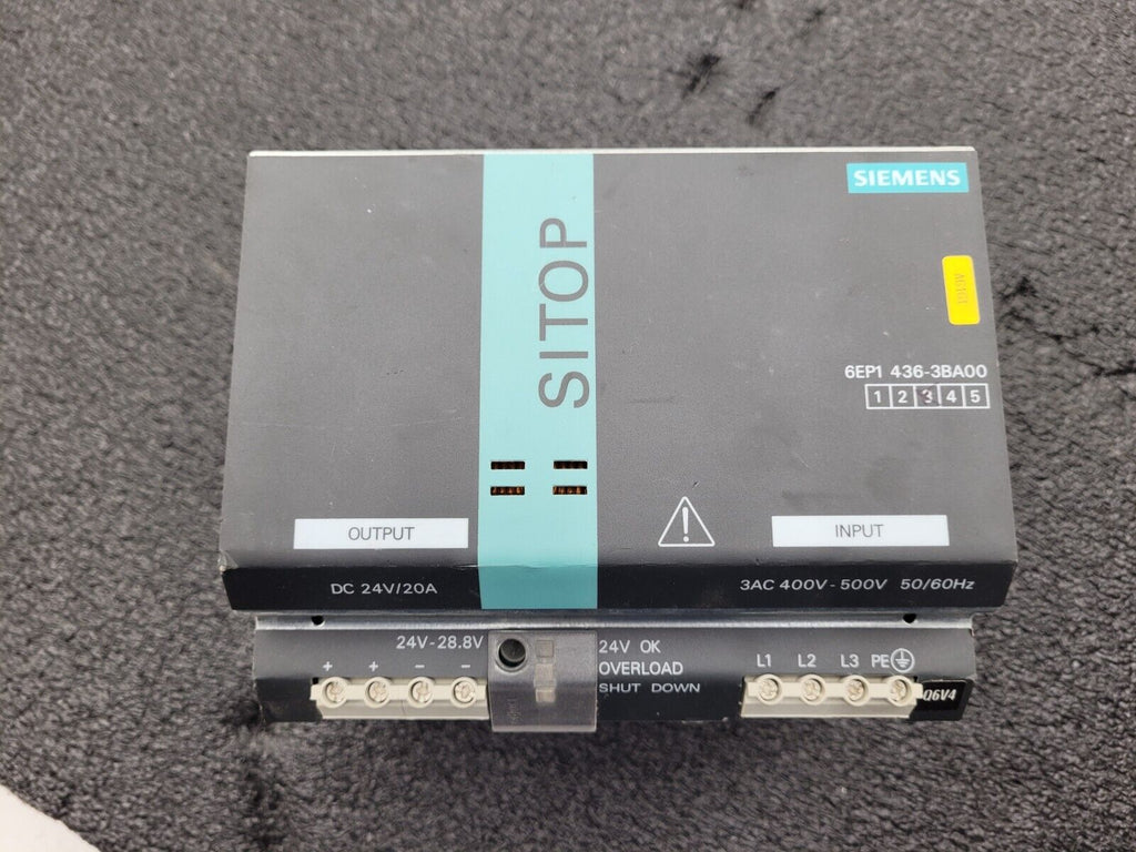 Siemens 6EP1436-3BA00 SITOP Power 20 Din-Rail Power Supply 480VAC to 24VDC 20A