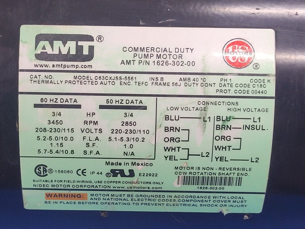 AMT Pump 282D-95 Self-Priming Centrifugal Pump 3/4HP 1Ph 120/240VAC 1.5" Inlet