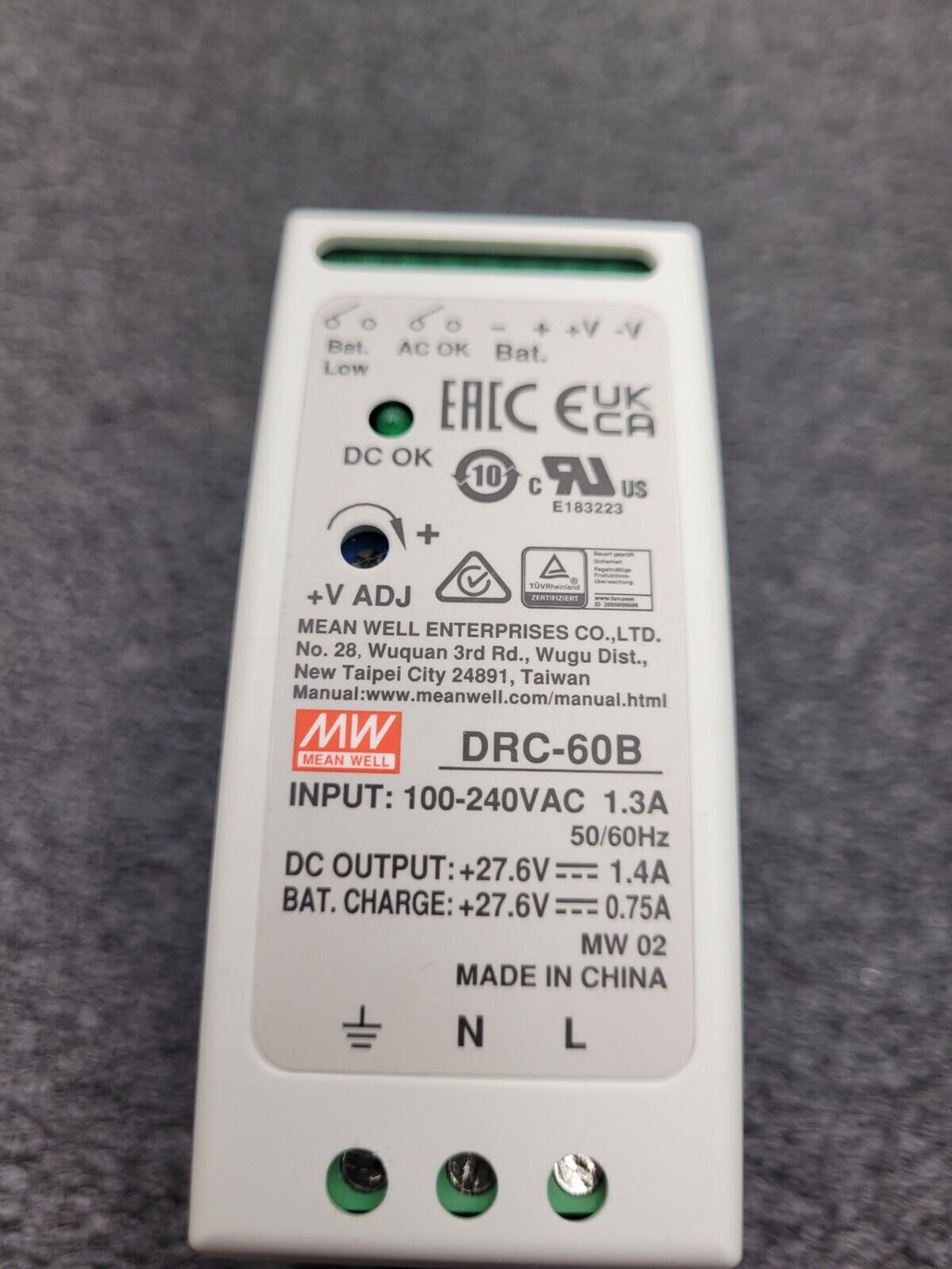 Mean Well DRC-60B Power Supply/Battery Charger 2 Outputs 27.6VDC @1.4 and 0.75A