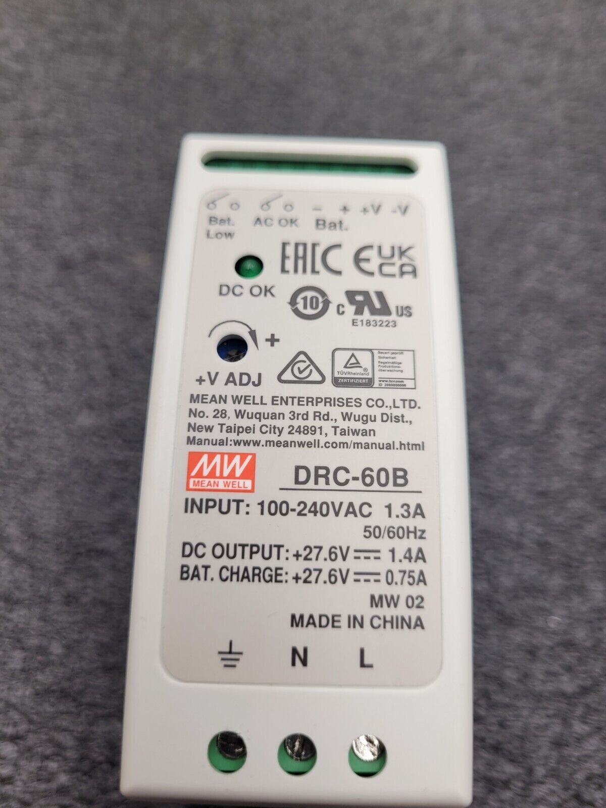 Mean Well DRC-60B Power Supply/Battery Charger 2 Outputs 27.6VDC @1.4 and 0.75A