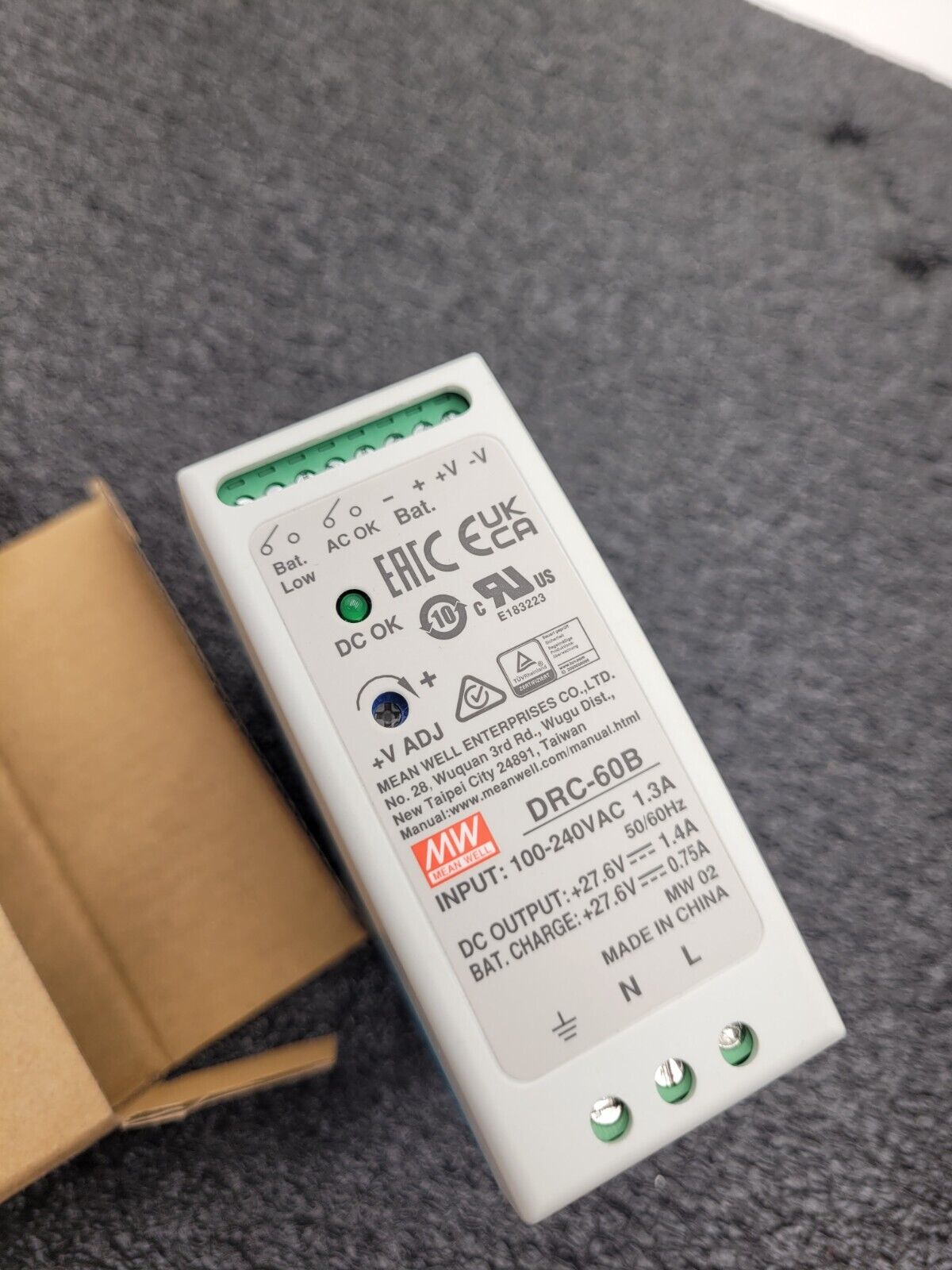 Mean Well DRC-60B Power Supply/Battery Charger 2 Outputs 27.6VDC @1.4 and 0.75A