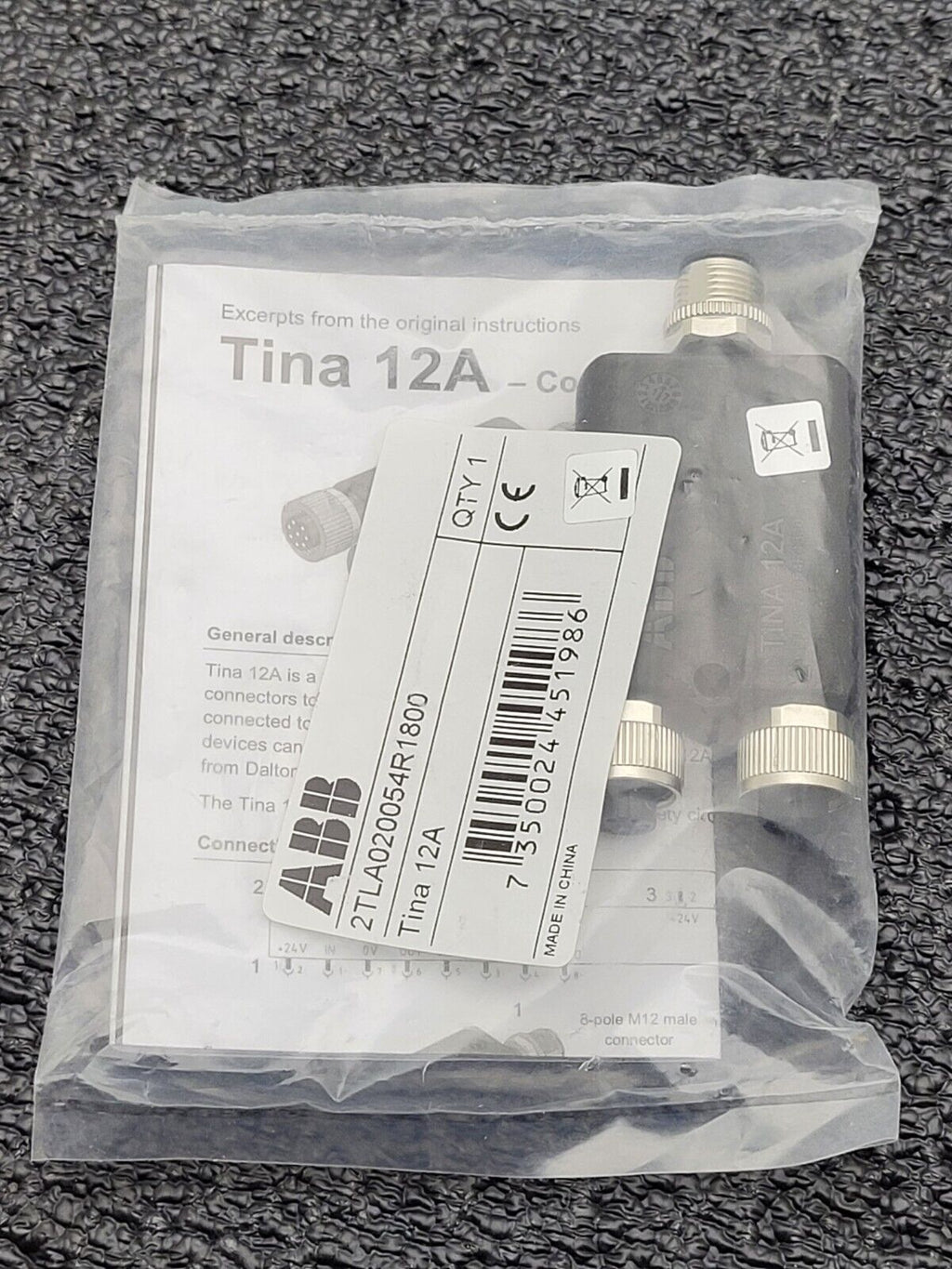 ABB Connection Block Tina 12A 2TLA020054R1800 OVP 2x M12 8-pole F to 1x M12 M