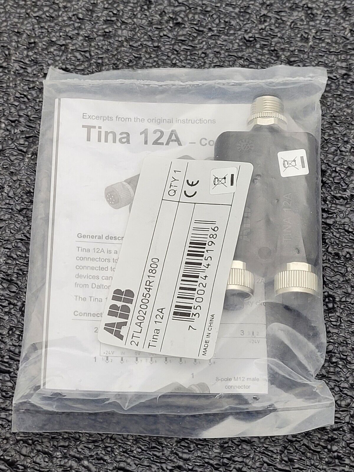 ABB Connection Block Tina 12A 2TLA020054R1800 OVP 2x M12 8-pole F to 1x M12 M