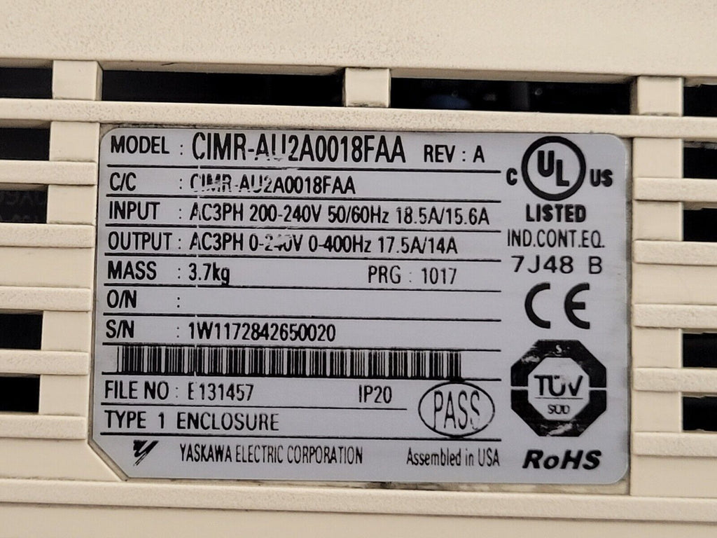 Yaskawa CIMR-AU2A0018FAA AC VFD Motor Drive A1000 Series 200V 3Ph 17.5A