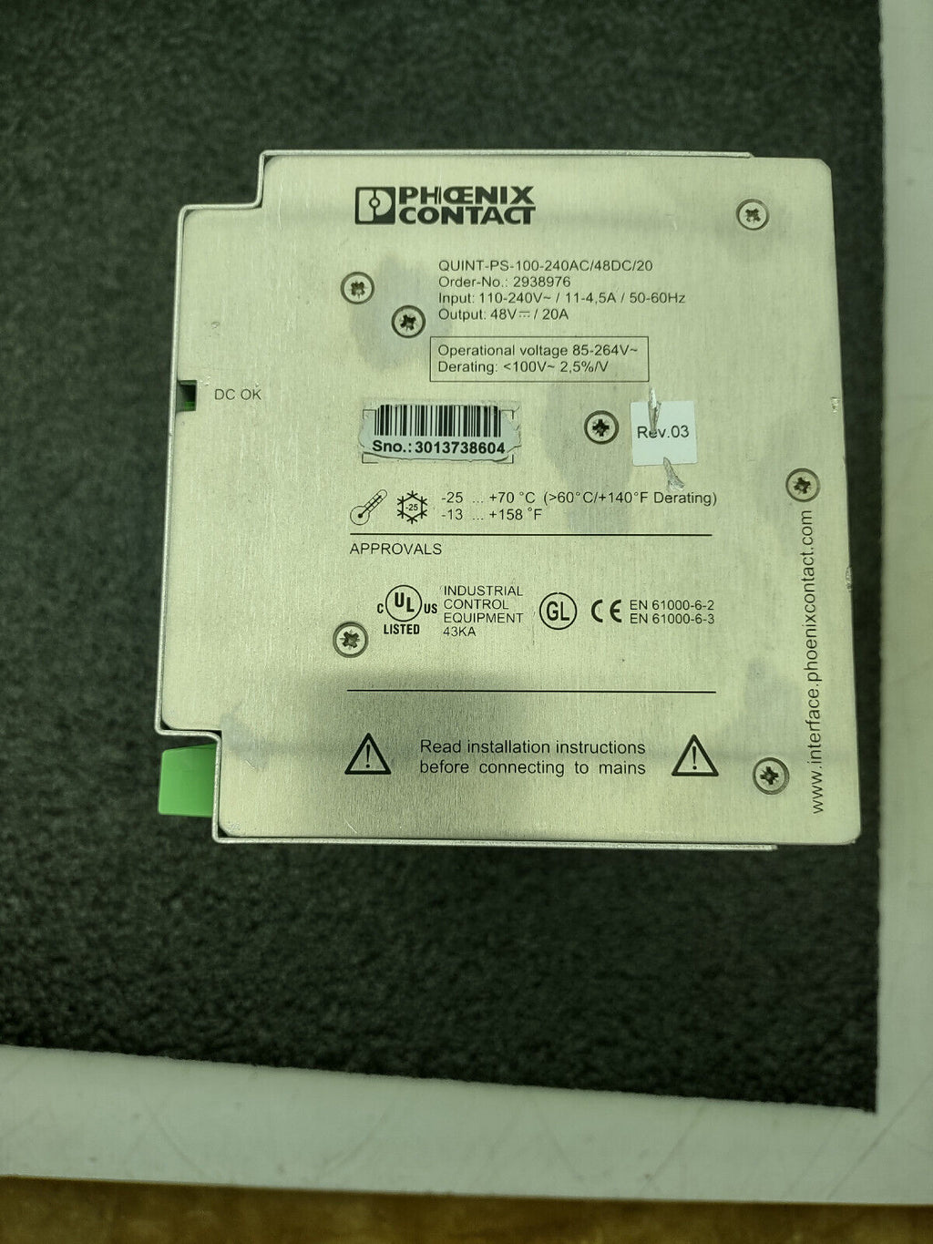 Phoenix Contact Quint-PS-100-240AC/48DC/20 Power Supply In: 110/240V Out: 48VDC