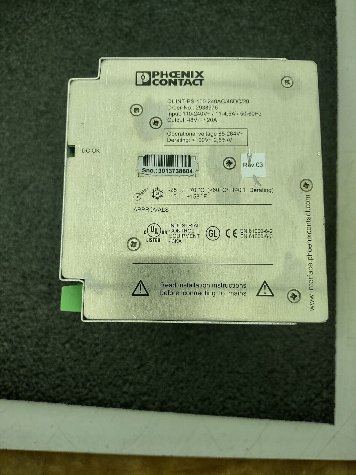 Phoenix Contact Quint-PS-100-240AC/48DC/20 Power Supply In: 110/240V Out: 48VDC