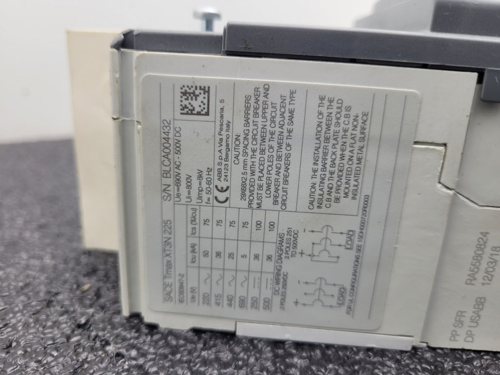 Lot of 2 ABB SACE TMAX XT3N  225 Circuit Breaker
