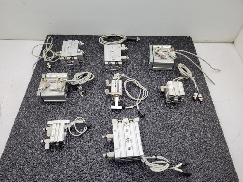 Lot of - 8 Assorted  SMC MXS 100PSI Linear Slide Guide Cylinder w/sensors