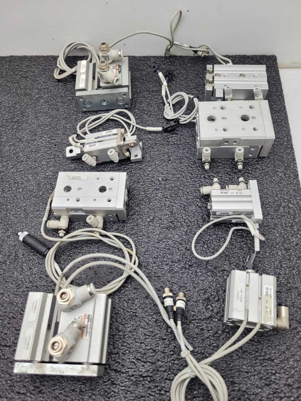 Lot of - 8 Assorted  SMC MXS 100PSI Linear Slide Guide Cylinder w/sensors