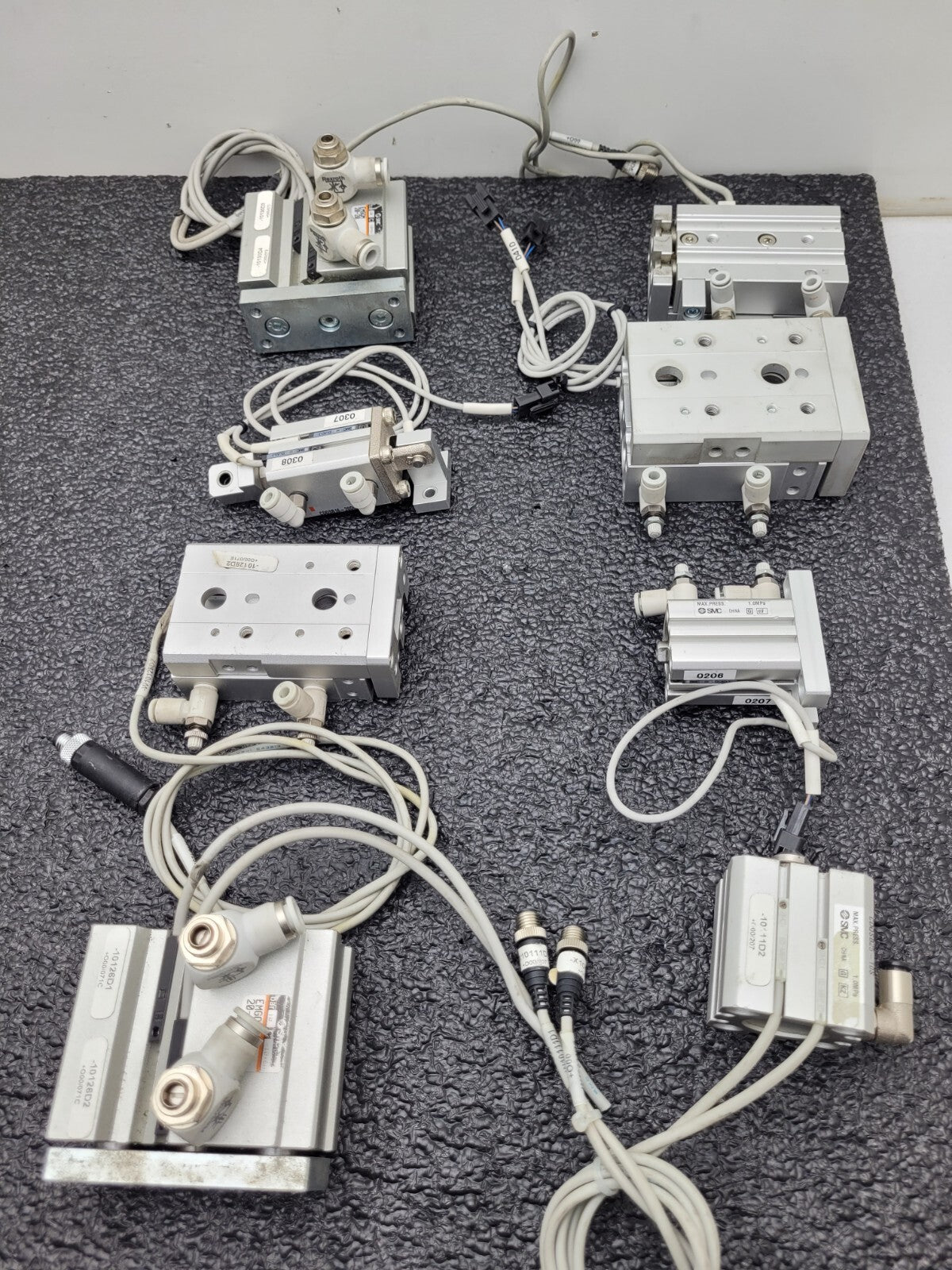 Lot of - 8 Assorted  SMC MXS 100PSI Linear Slide Guide Cylinder w/sensors