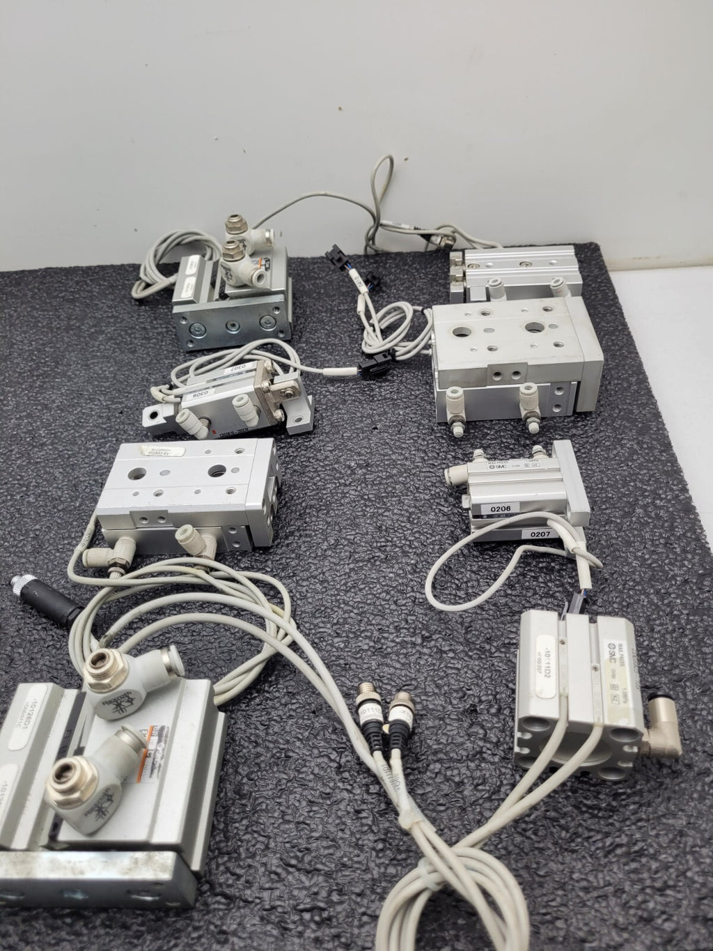Lot of - 8 Assorted  SMC MXS 100PSI Linear Slide Guide Cylinder w/sensors