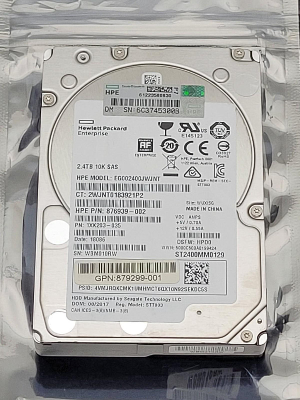 HPE 2.4TB 10K 12G SFF 2.5" SAS SC HDD 876939-002 EG002400JWJNT