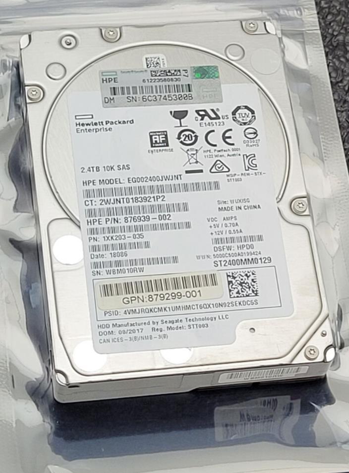 HPE 2.4TB 10K 12G SFF 2.5" SAS SC HDD 876939-002 EG002400JWJNT