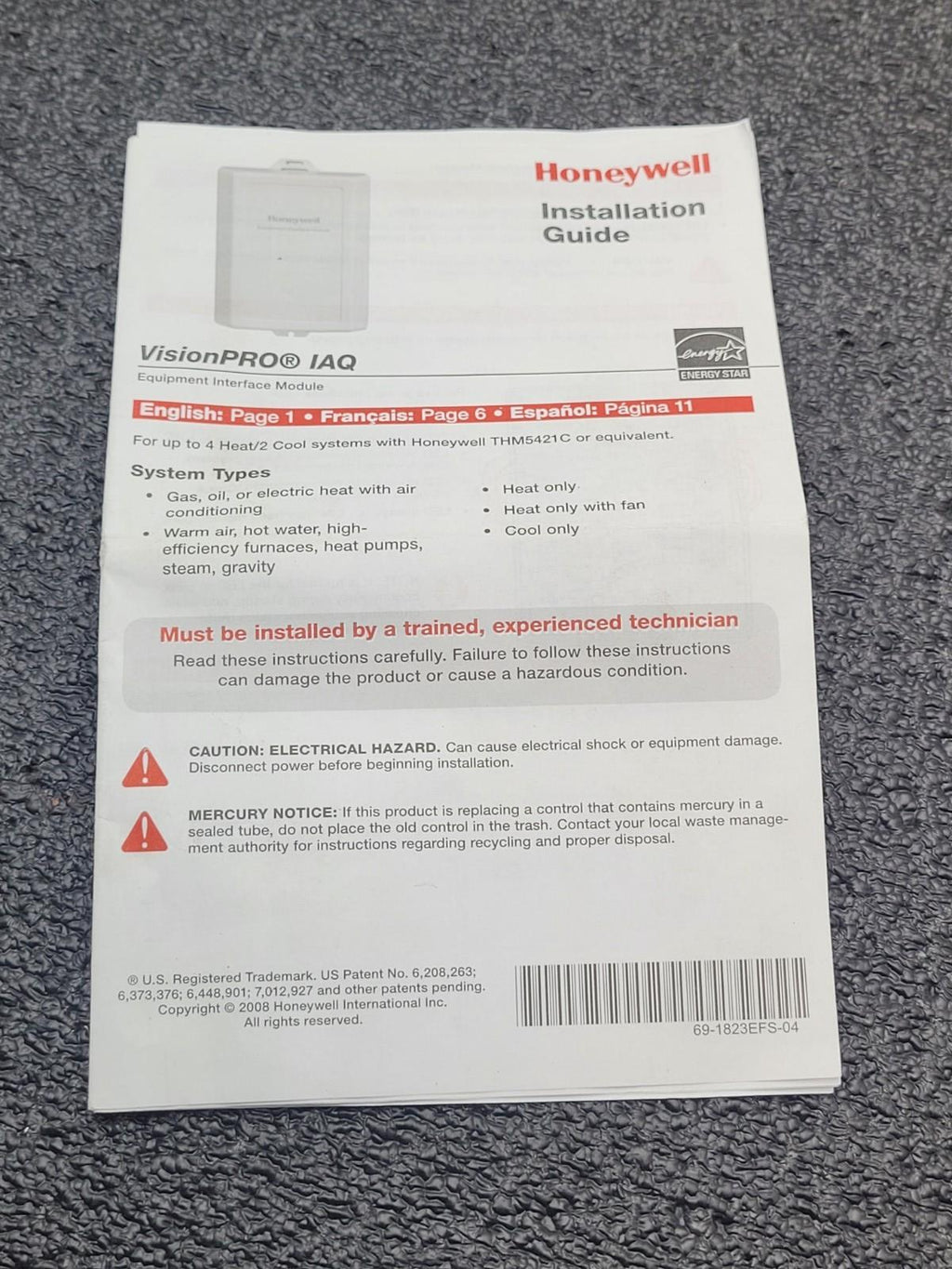 Honeywell VisionPro IAQ THM5421C1004 7-Day Touchscreen Thermostat + THM5421C