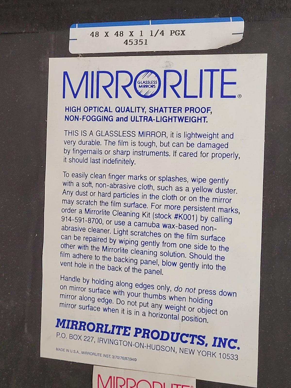 MirrorLite Glassless Mirror 45351 48x48x1.25" PGX Projector Grade Ceiling Mount