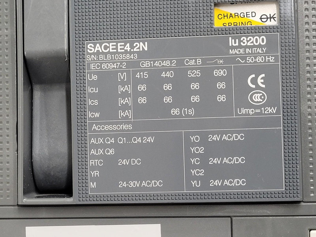 ABB ACB SACE Emax 2 E4.2N 3200A 3POLE Circuit Breaker Ekip Touch LSIG [1A]