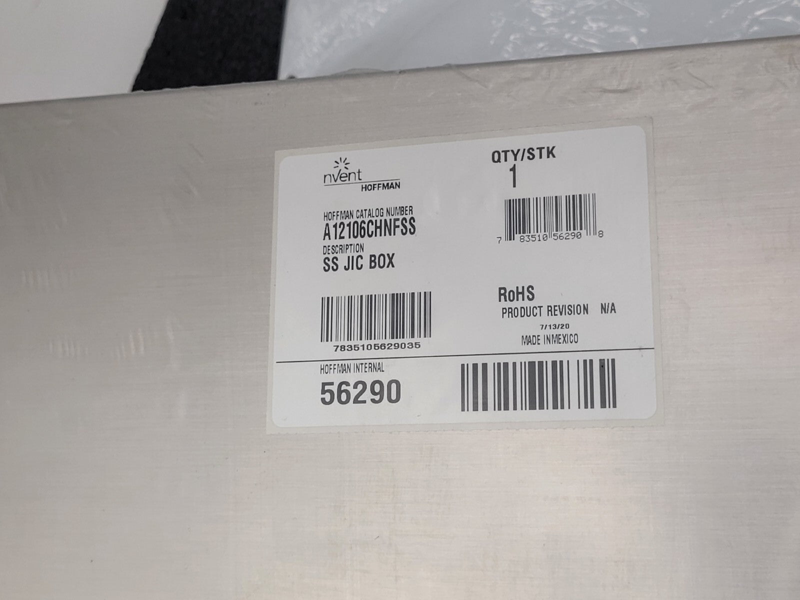 Hoffman A12106CHNFSS Junction Box NEMA 4X Hinged Cover Stainless Steel Type 304