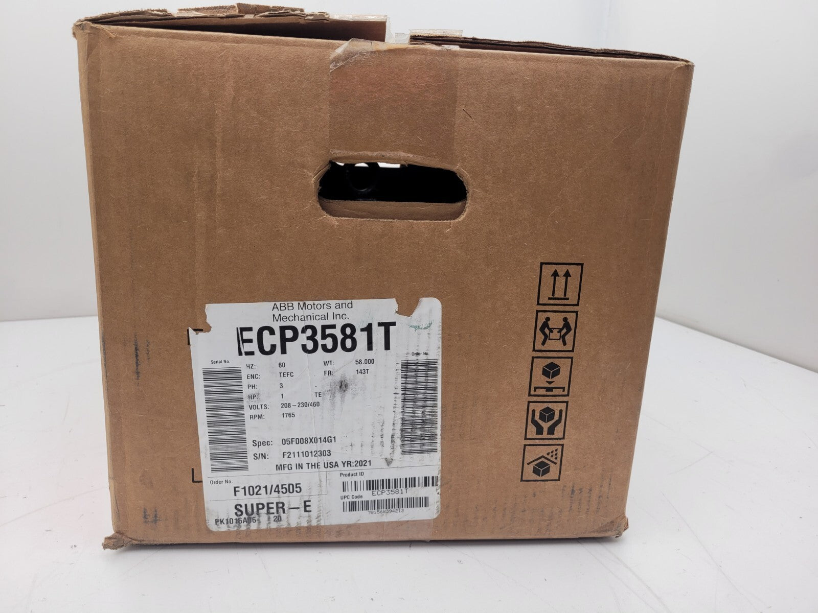 NEW ABB ECP3581T 2.8AMPS 1HP 3PHASE 60 HZ 208-230/460VOLTS MOTOR.