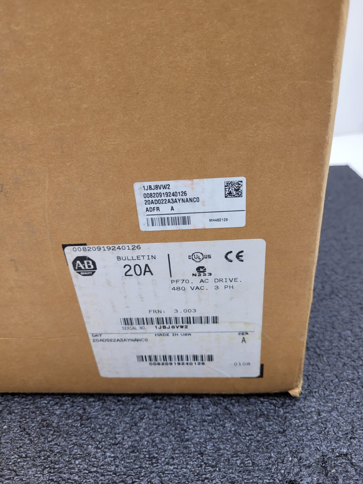 ALLEN BRADLEY POWERFLEX 70 AC DRIVE 432-528VAC 3 PH SER. A 20AD022A3AYNANCO