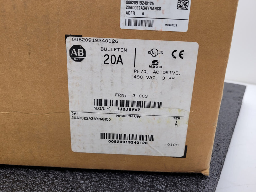 ALLEN BRADLEY POWERFLEX 70 AC DRIVE 432-528VAC 3 PH SER. A 20AD022A3AYNANCO
