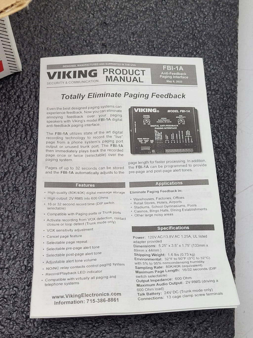 Viking Electronics FBI-1A Viking Anti Feedback Eliminator Paging Device Open Box
