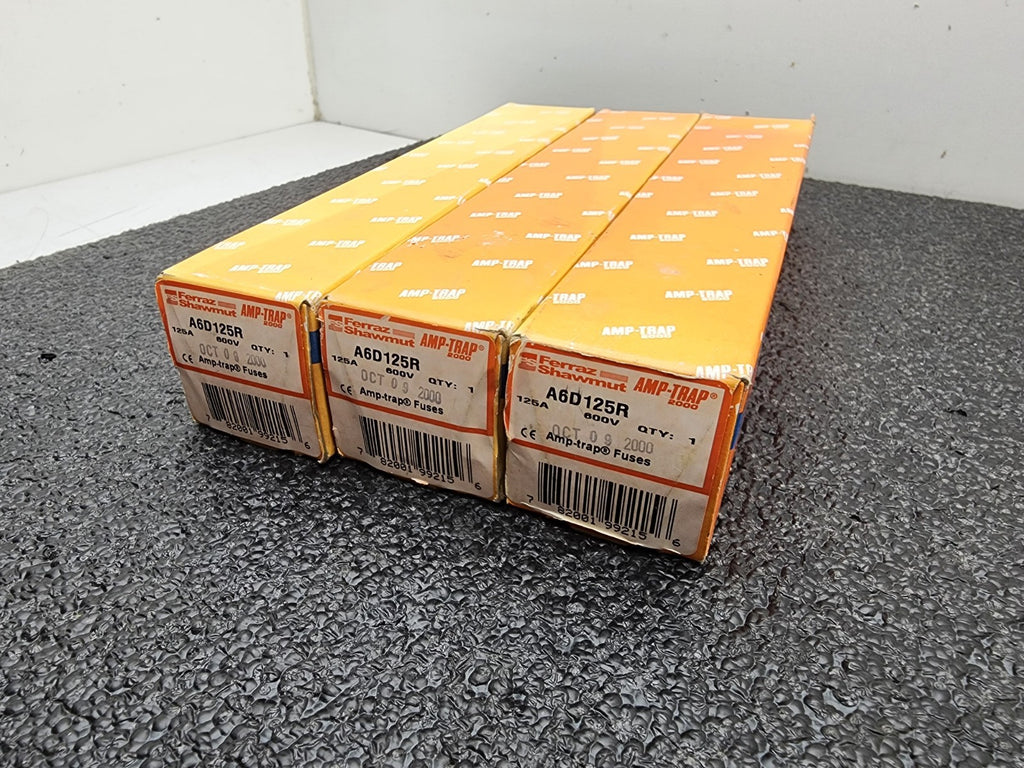 Lot of 3x FERRAZ Shawmut A6D125R FUSE 600V, 125AMP HRC type fuse