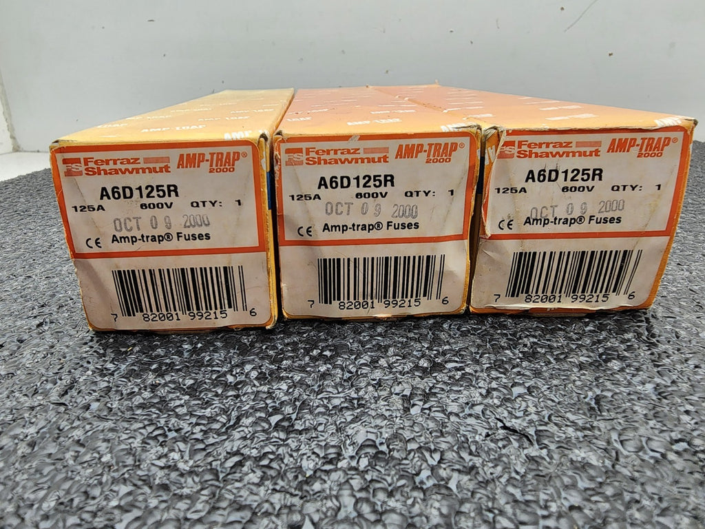 Lot of 3x FERRAZ Shawmut A6D125R FUSE 600V, 125AMP HRC type fuse