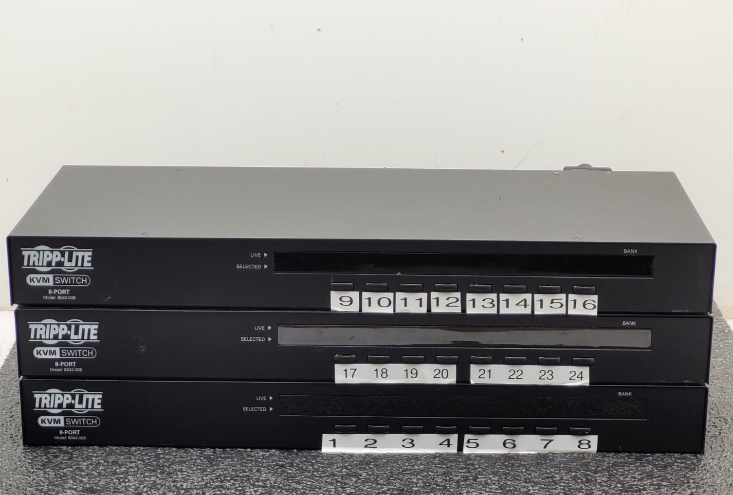 Lot of 3x Tripp Lite B042-008 8 Port USB PS2 Rack-Mountable KVM Switch