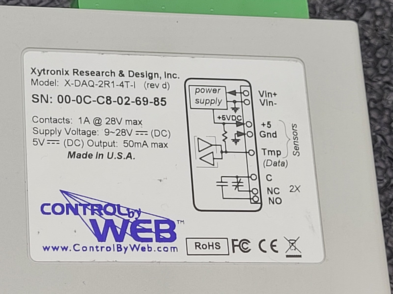 Control by Web X-DAQ-2R1-4T-I DIN Rail Mount  Ethernet PLC Temperature Module