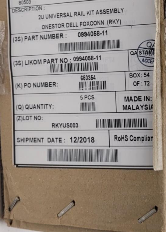 5PCS NEW 0994058-11 ASSEMBLY UNIVERSAL STORAGE XL 2U SNAP-IN RAIL KIT