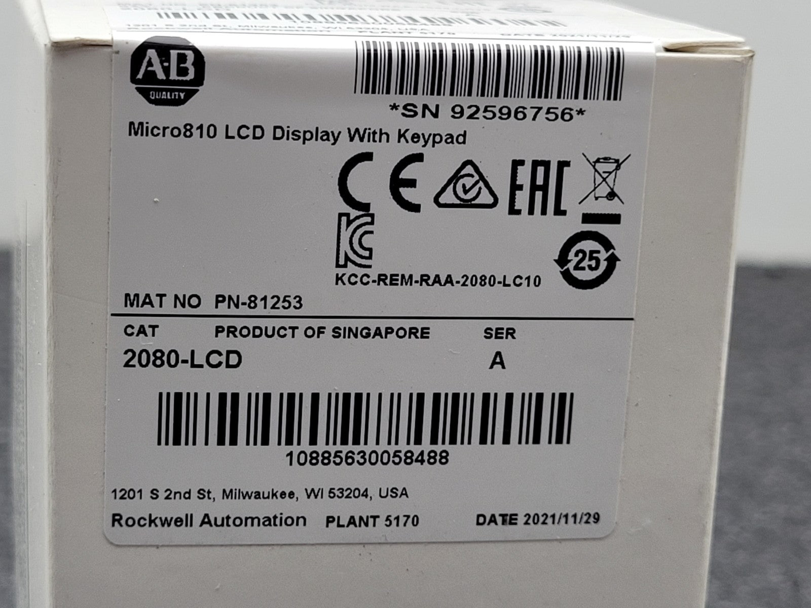Allen Bradley 2080-LCD Micro810 Controller Display 2080LCD