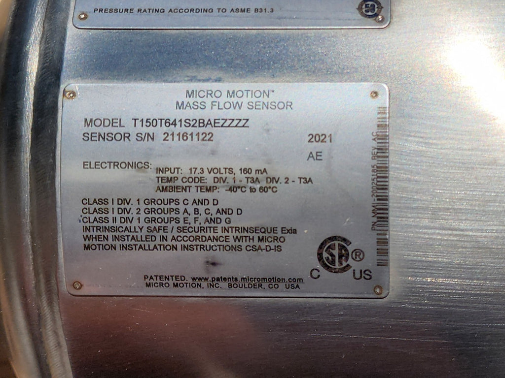 Emerson Micro Motion T-Series Coriolis Flow Meter Strait Tube Full 1.5 Bore T150