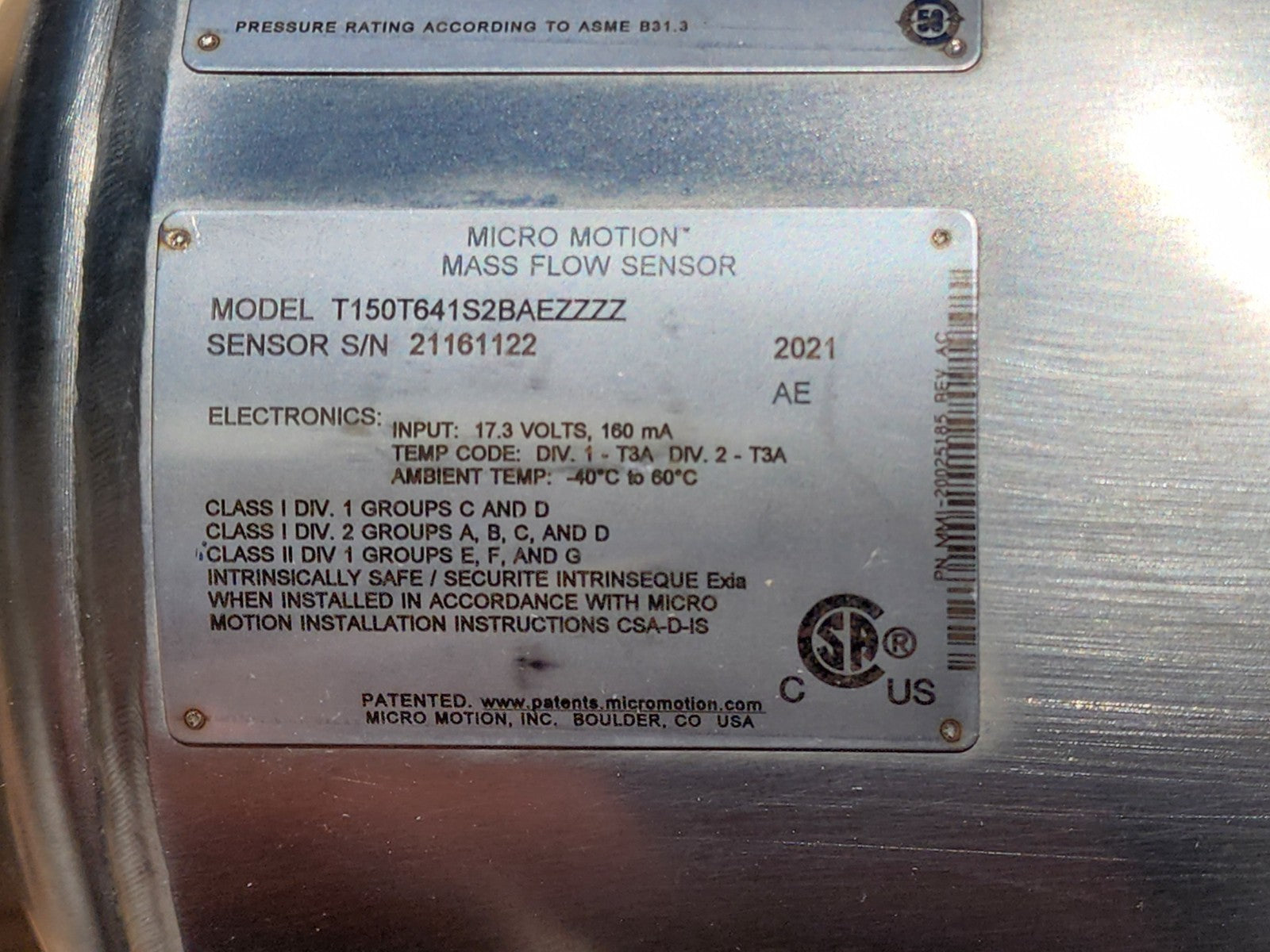 Emerson Micro Motion T-Series Coriolis Flow Meter Strait Tube Full 1.5 Bore T150