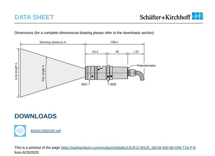 56mw Schafter + Kirchhoff 13LR12-M125 Laser Micro Line Generator 12° Fan Angle