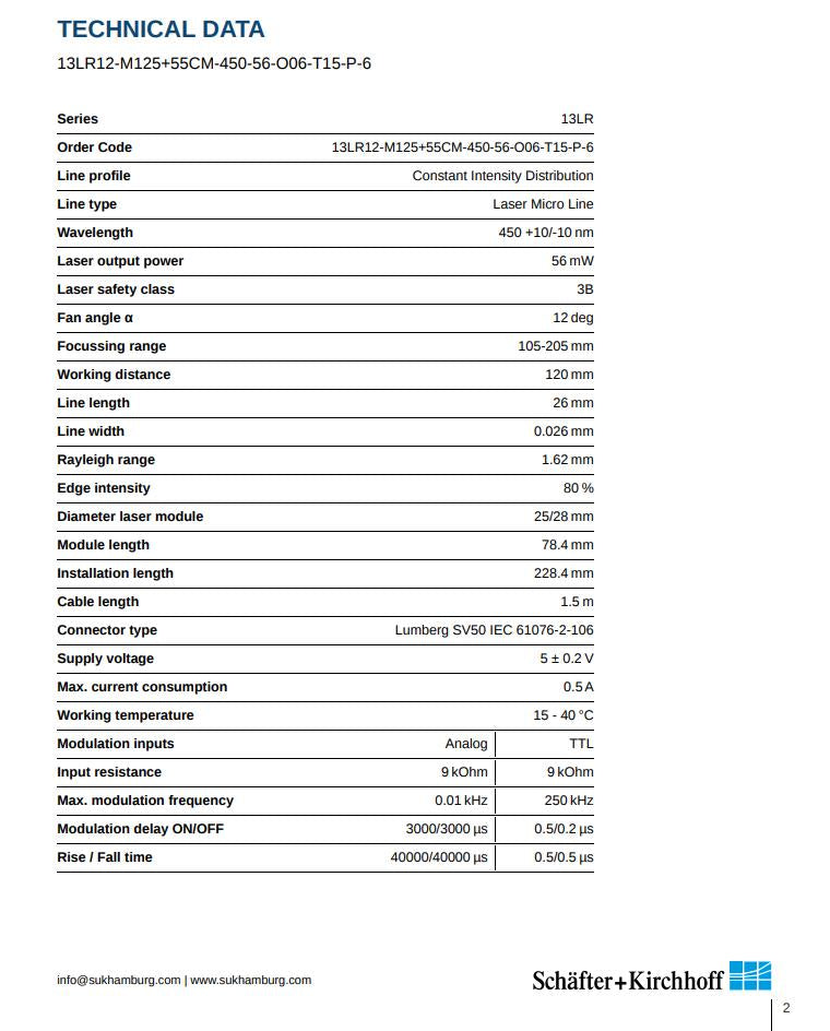 56mw Schafter + Kirchhoff 13LR12-M125 Laser Micro Line Generator 12° Fan Angle
