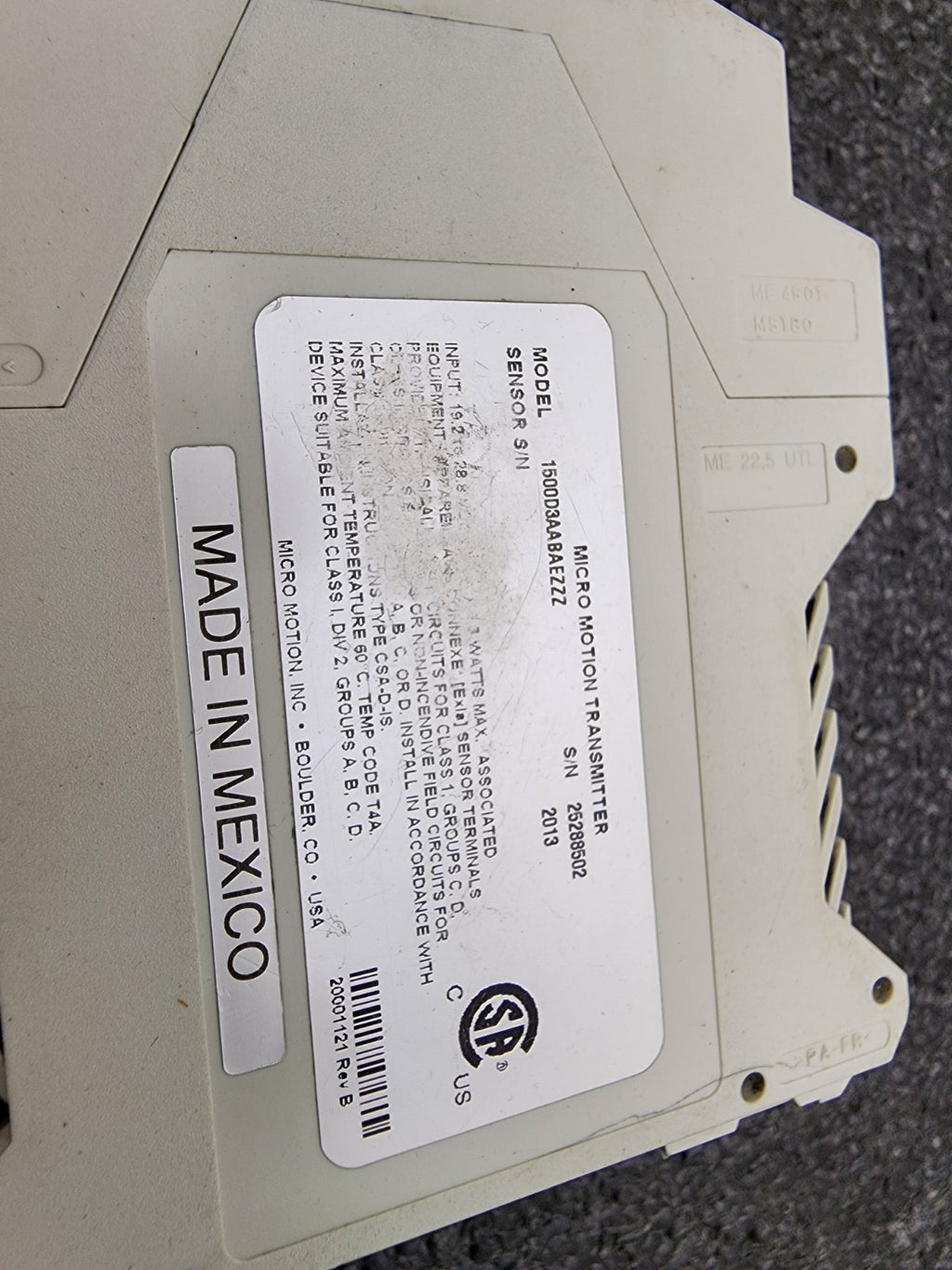 Micro Motion 1500D3AABAEZZZ Variable Flow Transmitter 20000742 Broken DIN Clip