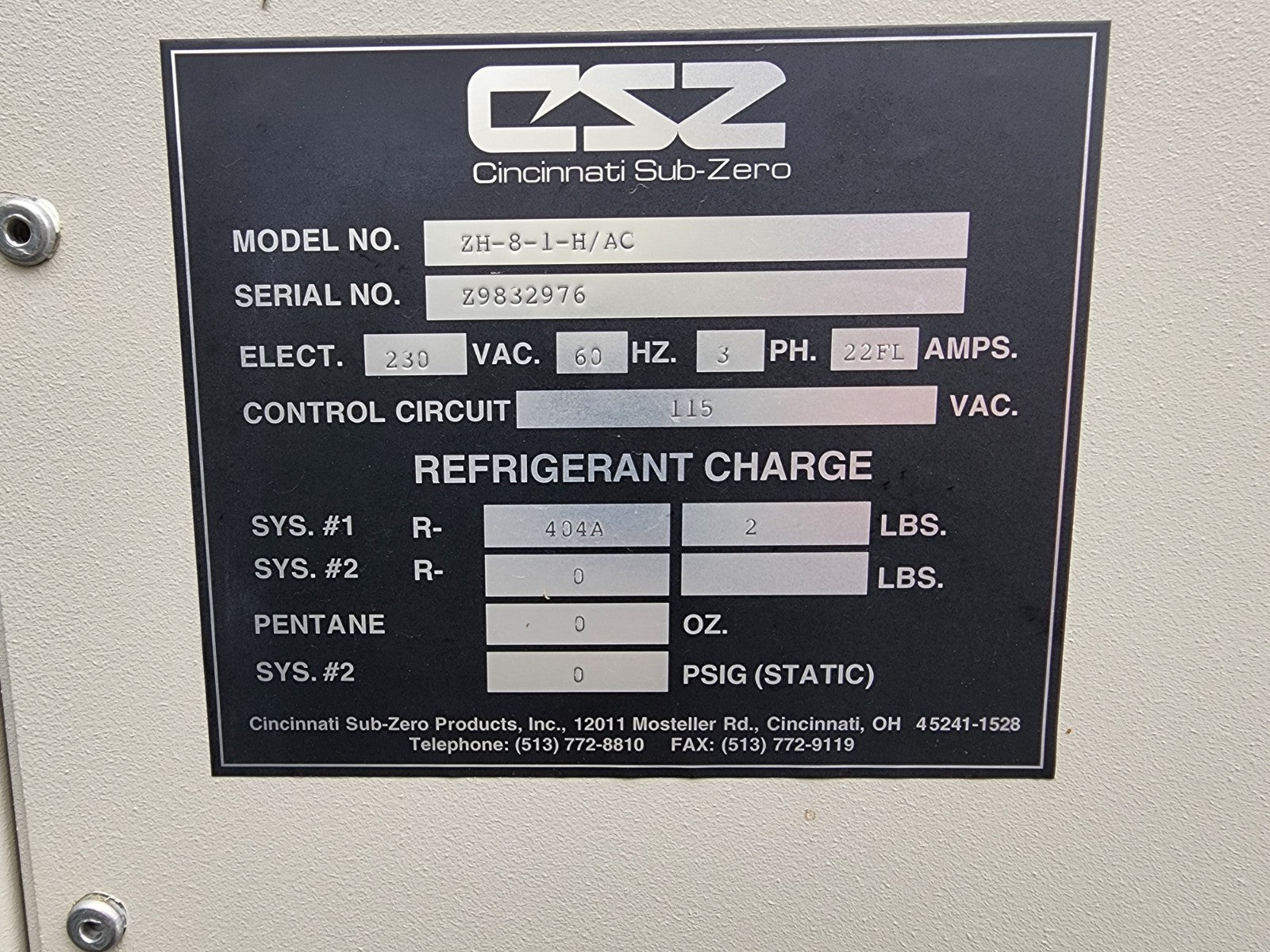 Cincinnati Sub-Zero CSZ ZH-8-1-H/AC Main Control Circuit Board A80404-00