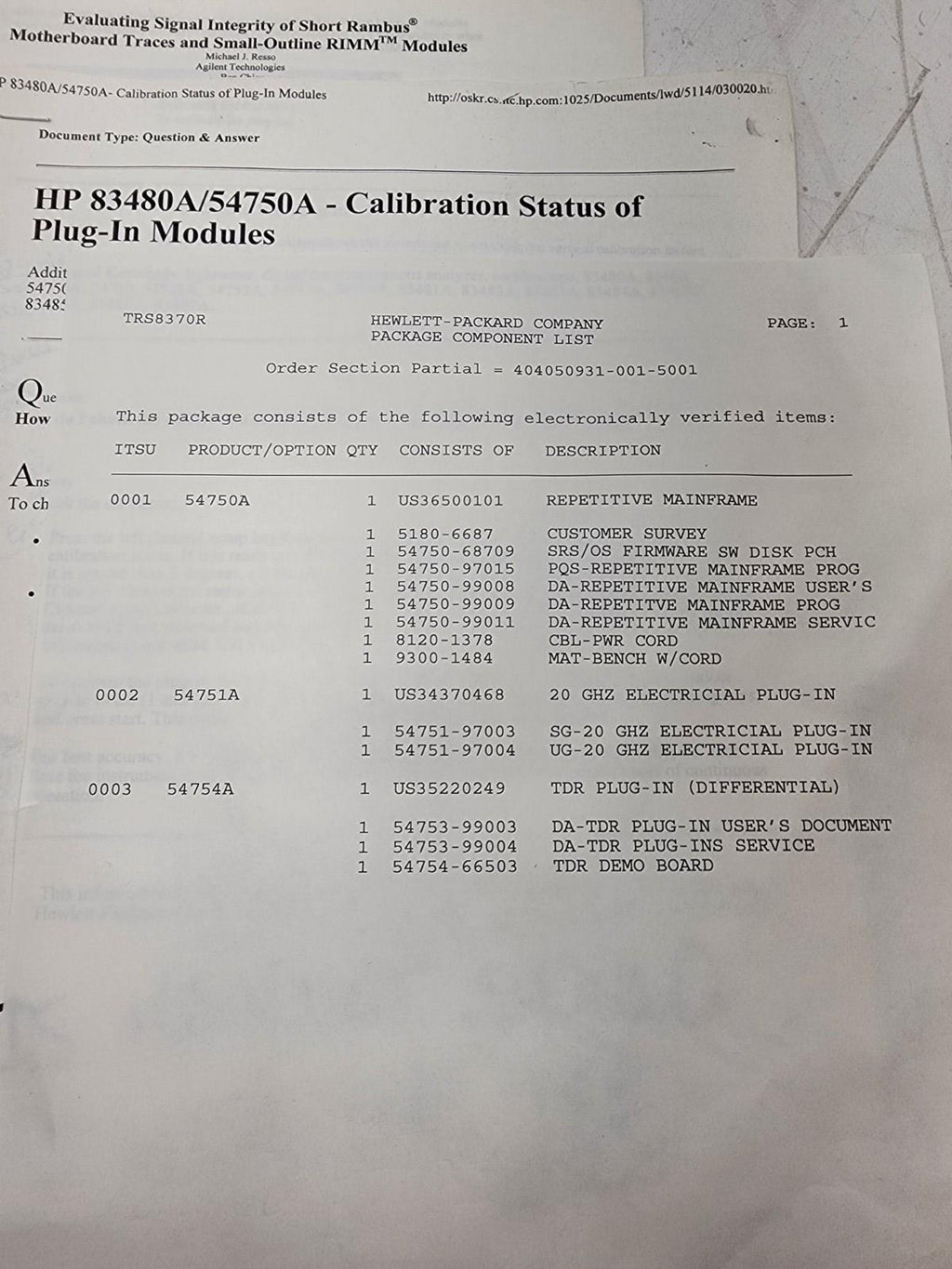 HP AGILENT 54750A 54754A 2CH 18GHz Differential TDR  54751A 20Ghz From HP Lab