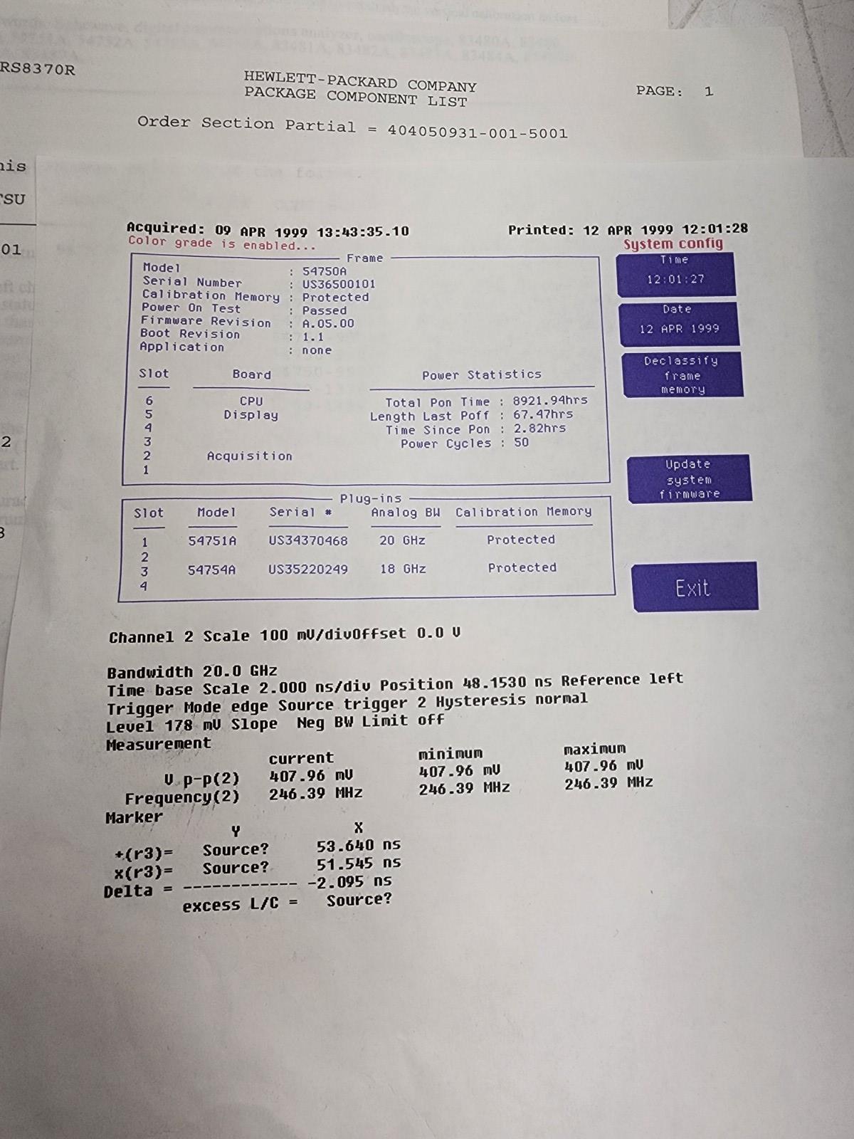 HP AGILENT 54750A 54754A 2CH 18GHz Differential TDR  54751A 20Ghz From HP Lab