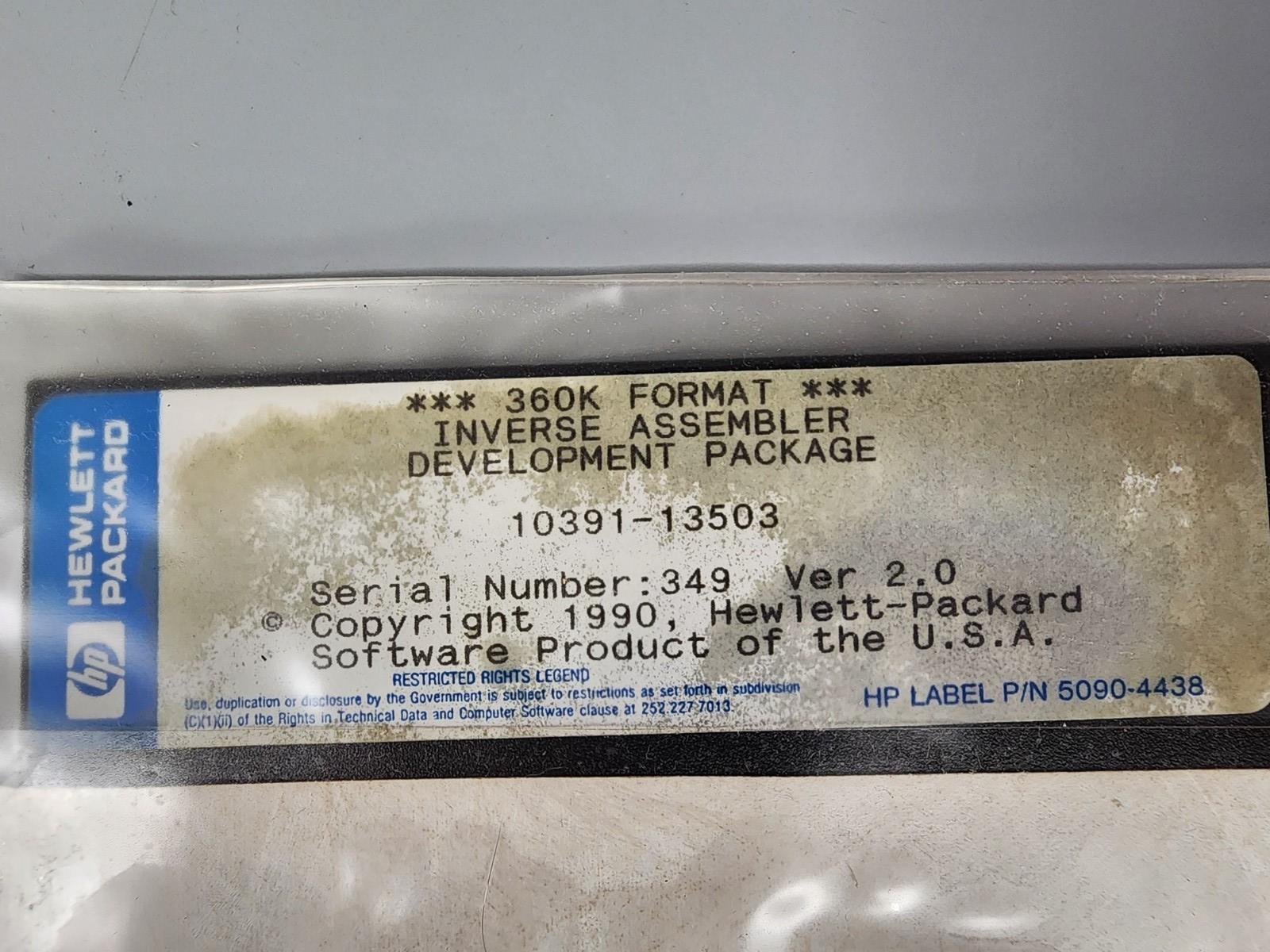 Hewlett Packard HP 360K Format Inverse Assembler Development Package 10391-13503
